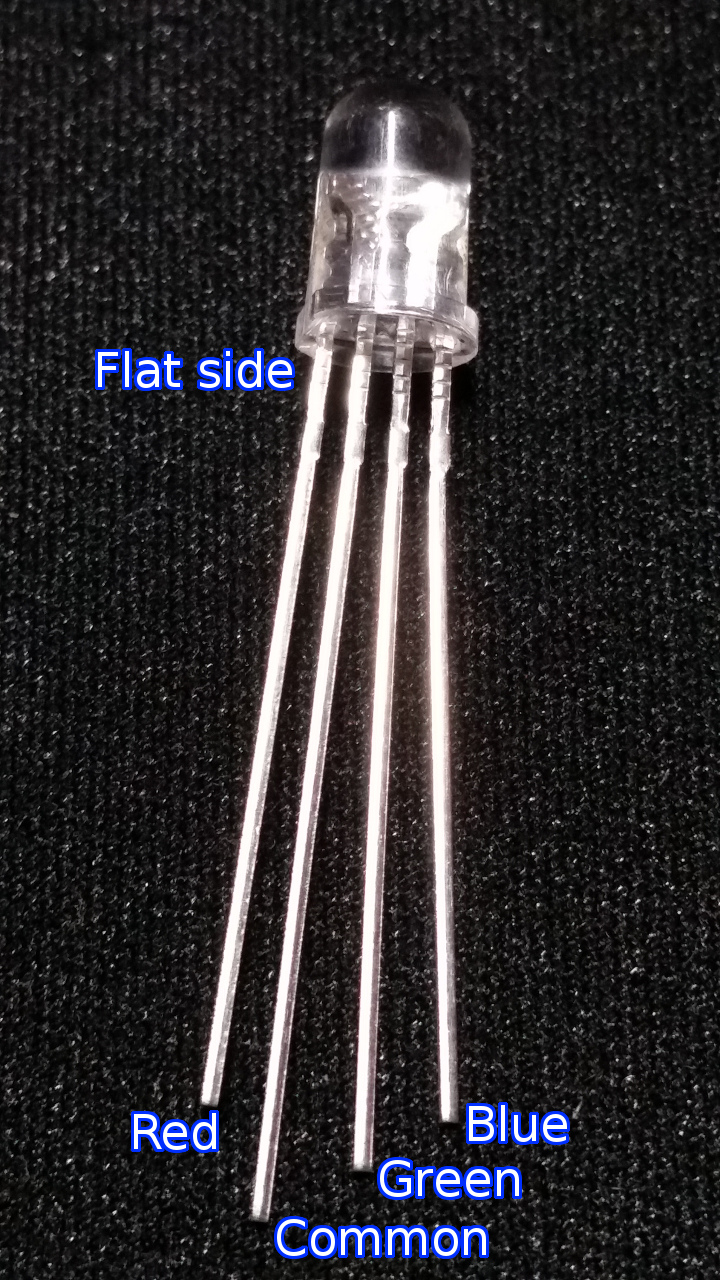 Note the flat side and the long common lead